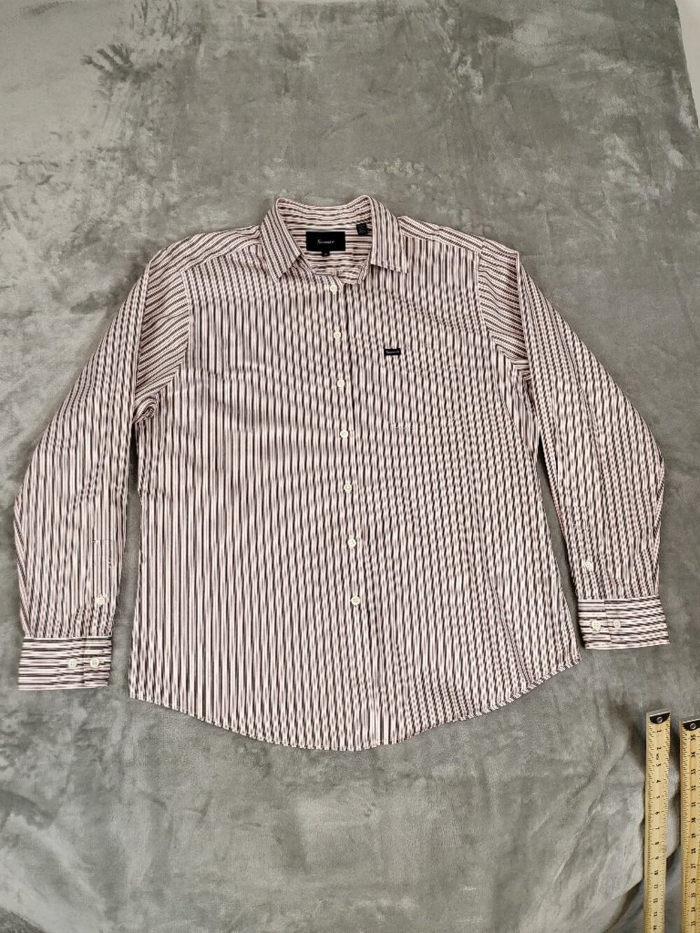 Façonnable Women’s Size 12 Brown Red White Striped Button Down Shirt